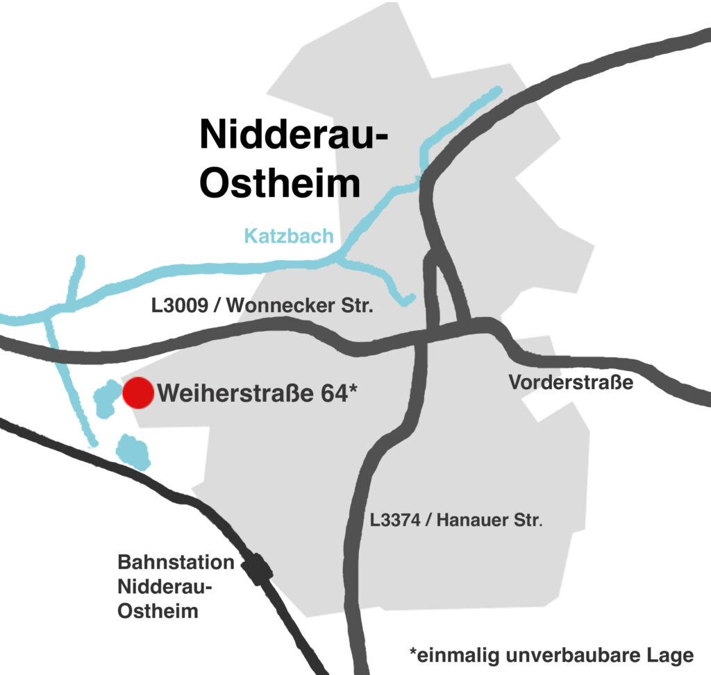 Plan von Nidderau-Ostheim mit Punkt auf der Weiherstraße 64